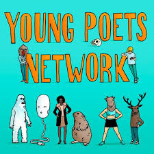 various characters imagined and real on a blue background in front of text reading young poets network