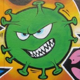 The virus in Lambeth, anonymous graffiti art at Stockwell Hall of Fame, Aytoun Road, photo Philip Norman