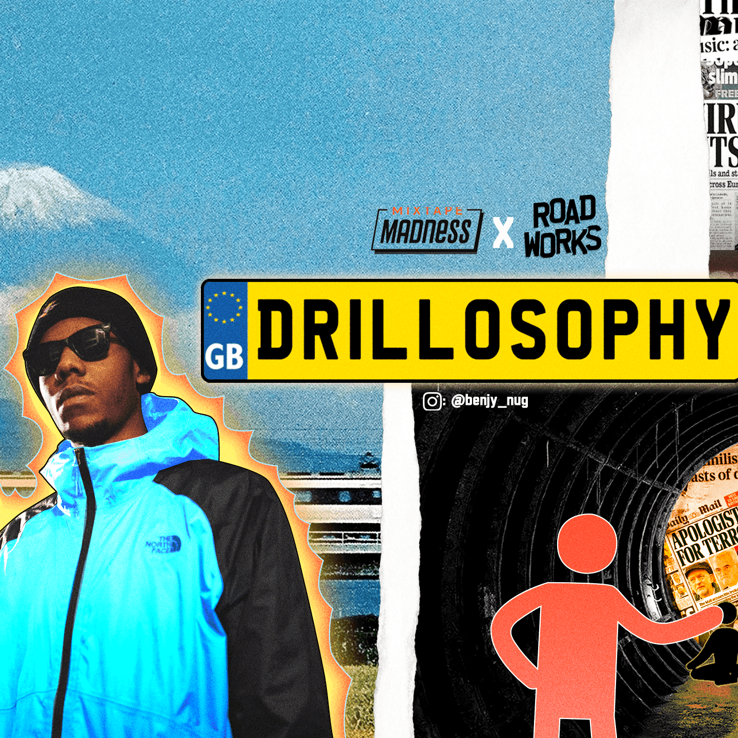 young man standing next to drillosophy sign